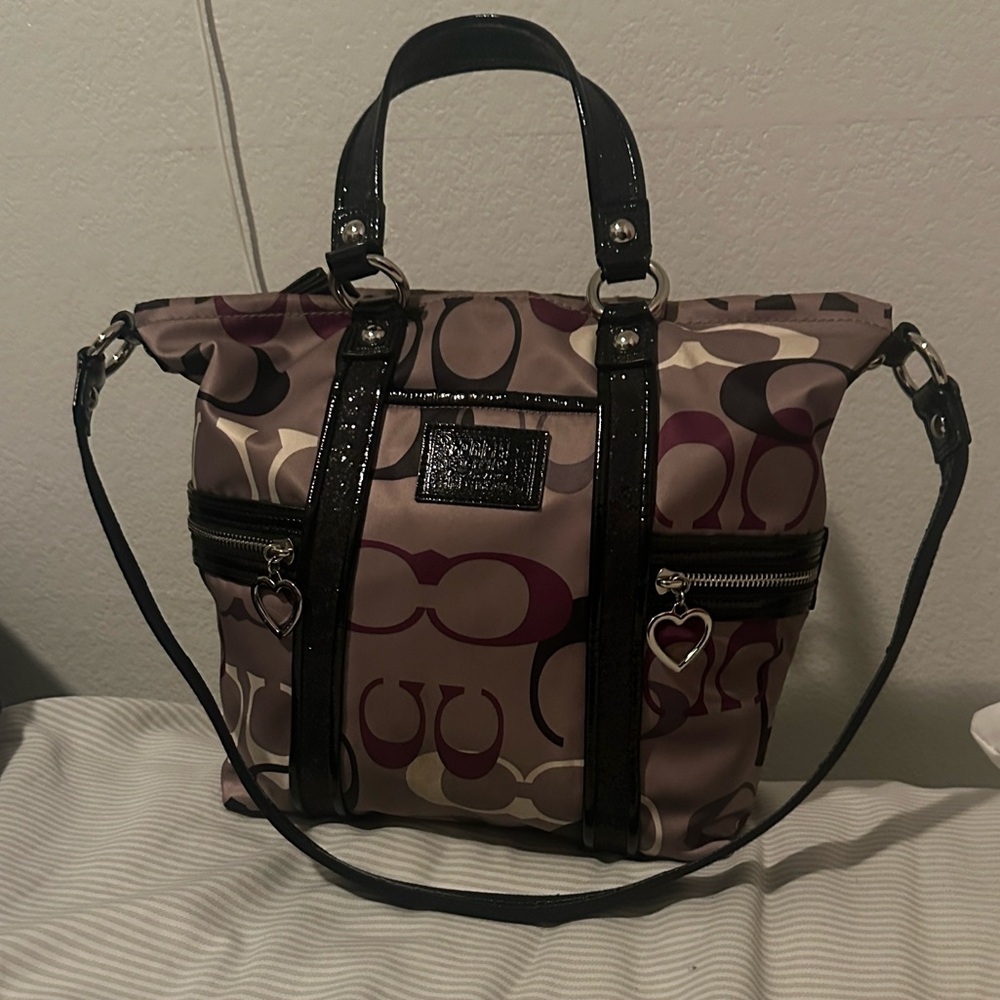 Coach Black and Purple Patterned Shoulder Bag